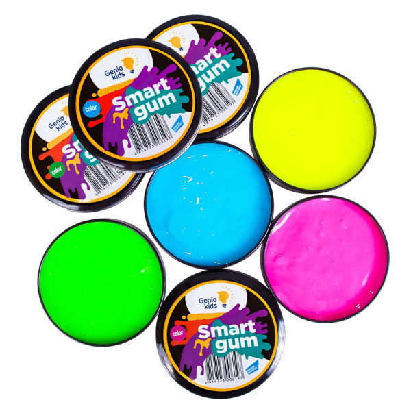 Set plastelina pentru modelat SMART GUM 4 culori luminoase in intuneric