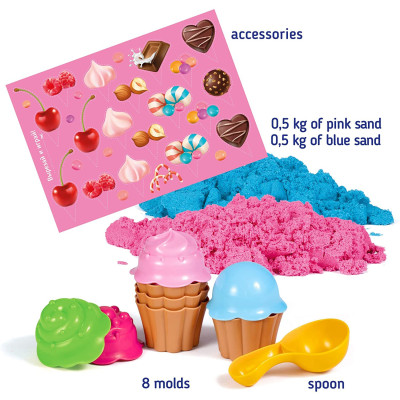 Set nisip kinetic Genio Kids 1kg cu forme de modelat
