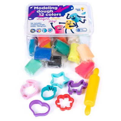 Set plastelina Genio Kids 12 culori si 7 accesorii, 650 gr Set plastelina Genio Kids 12 culori si 7 accesorii, 650 gr