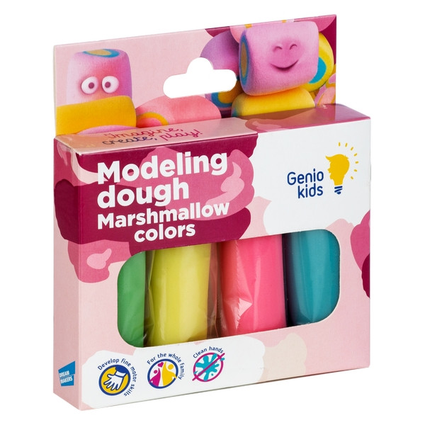 Plastilina Genio Kids, Marhmallow, 4 culori, 120 gr