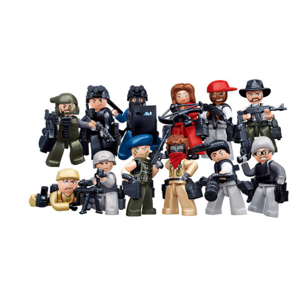Set de constructie Sluban, Hotii si vardistii, pungi de plastic, 16 piese