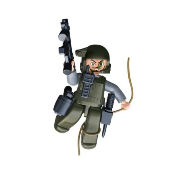 Set de constructie Sluban, Politist cu casca si camuflaj, cutie carton, 16 piese
