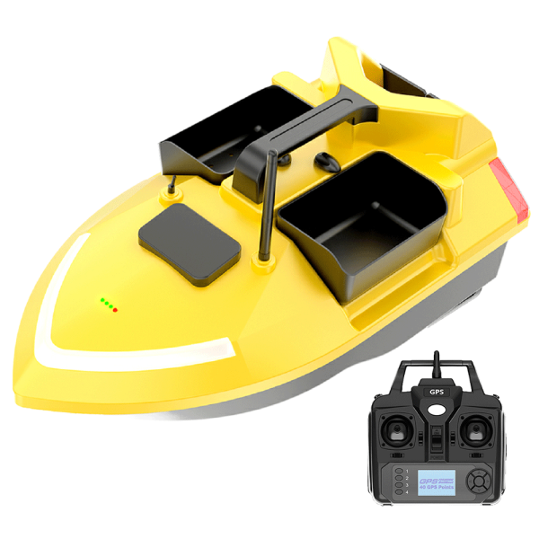Barca pentru nadit si momit V020 Yellow RC, 3 cuve, 2kg, 500m, 5200mAh, 10km/h, telecomanda 2.4GHz, 40 puncte de pozitionare GPS
