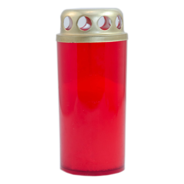 Candela decorativa M3, plastic + capac metal, h 12 cm, timp ardere aprohimativ 24 ore, rosie