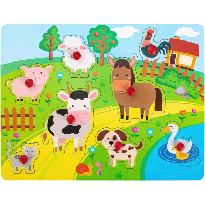 Puzzle lemn animale, educativ, de la 1 la 3 ani (Ferma), 8 piese Puzzle lemn animale, educativ, de la 1 la 3 ani (Ferma), 8 piese