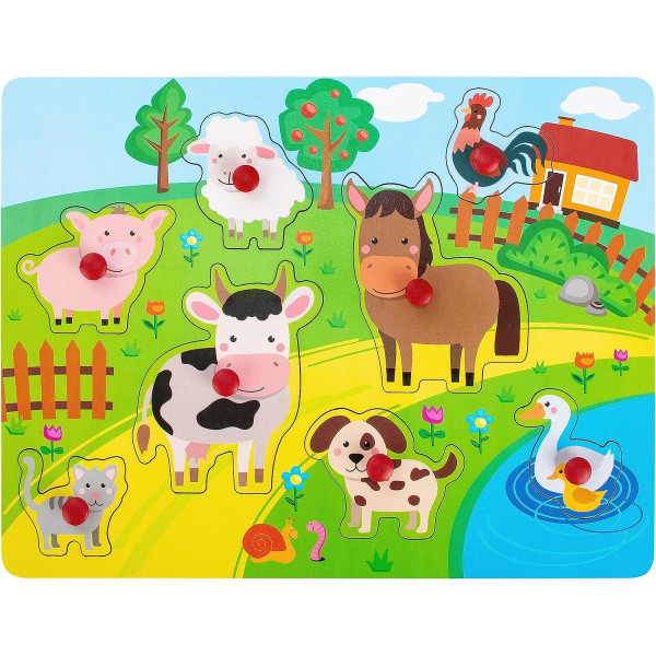 Puzzle lemn animale, educativ, de la 1 la 3 ani (Ferma), 8 piese