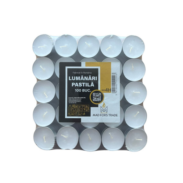 Candele tip pastile Tea-light, timp ardere 4h, set 100buc