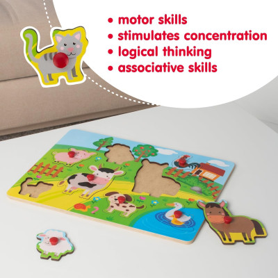 Puzzle lemn animale, educativ, de la 1 la 3 ani (Ferma), 8 piese Puzzle lemn animale, educativ, de la 1 la 3 ani (Ferma), 8 piese