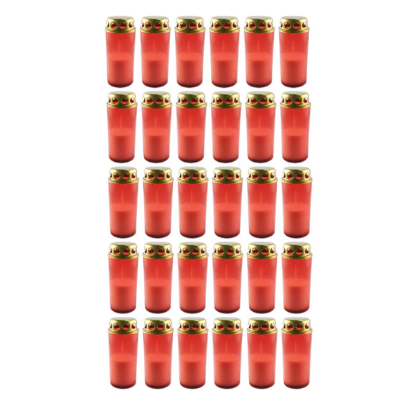 Set 30 candele decorativa M3, plastic + capac metal, h 12 cm, timp ardere aprohimativ 24 ore, rosie