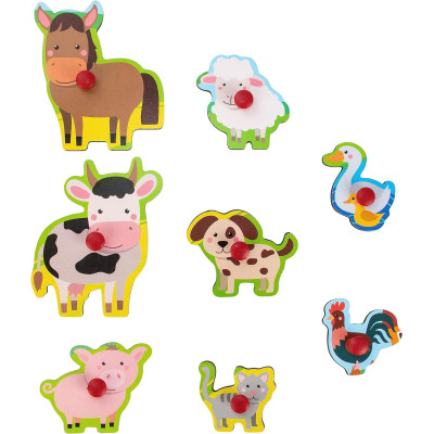 Puzzle lemn animale, educativ, de la 1 la 3 ani (Ferma), 8 piese Puzzle lemn animale, educativ, de la 1 la 3 ani (Ferma), 8 piese