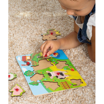 Puzzle lemn animale, educativ, de la 1 la 3 ani (Ferma), 8 piese Puzzle lemn animale, educativ, de la 1 la 3 ani (Ferma), 8 piese